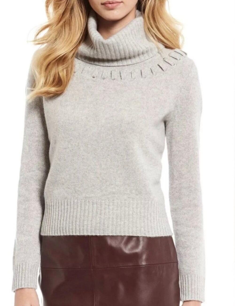 Antonio Melani Cashmere Cowl Neck Sweater Gray Minimalist Long Sleeve Large